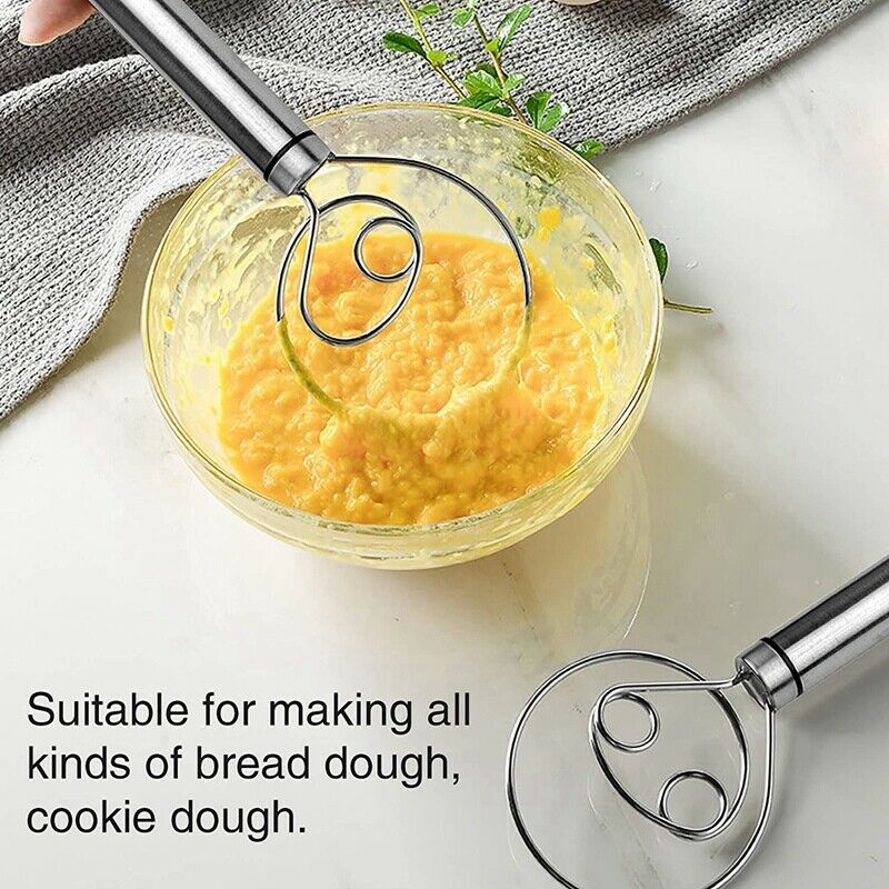 Danish Dough Whisk, 2 Pack Premium Stainless Steel Dutch Whisk, Large Hand MY3X4