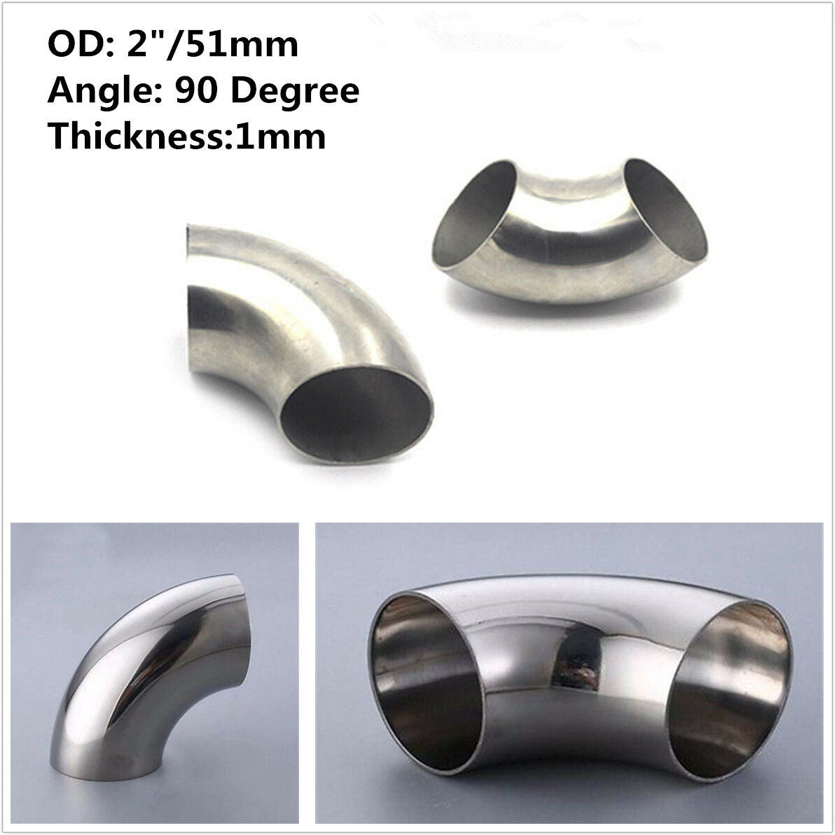1Pcs 2" inch/51mm Stainless Steel Car Exhaust Weldable 90 Degree Bend Elbow Pipe