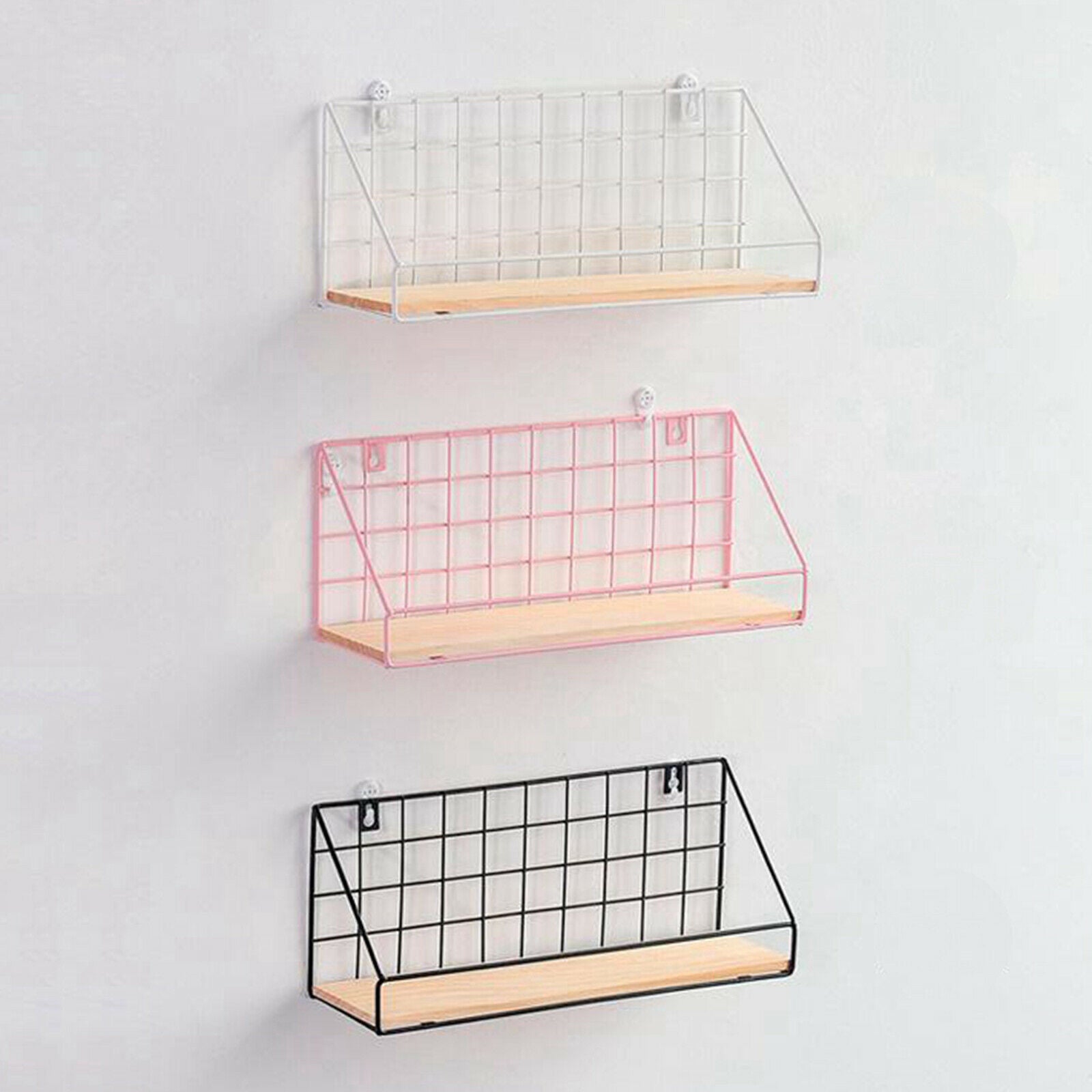 Modern Floating Wall Retro Industrial Style Metal Shelf Rack Small Black
