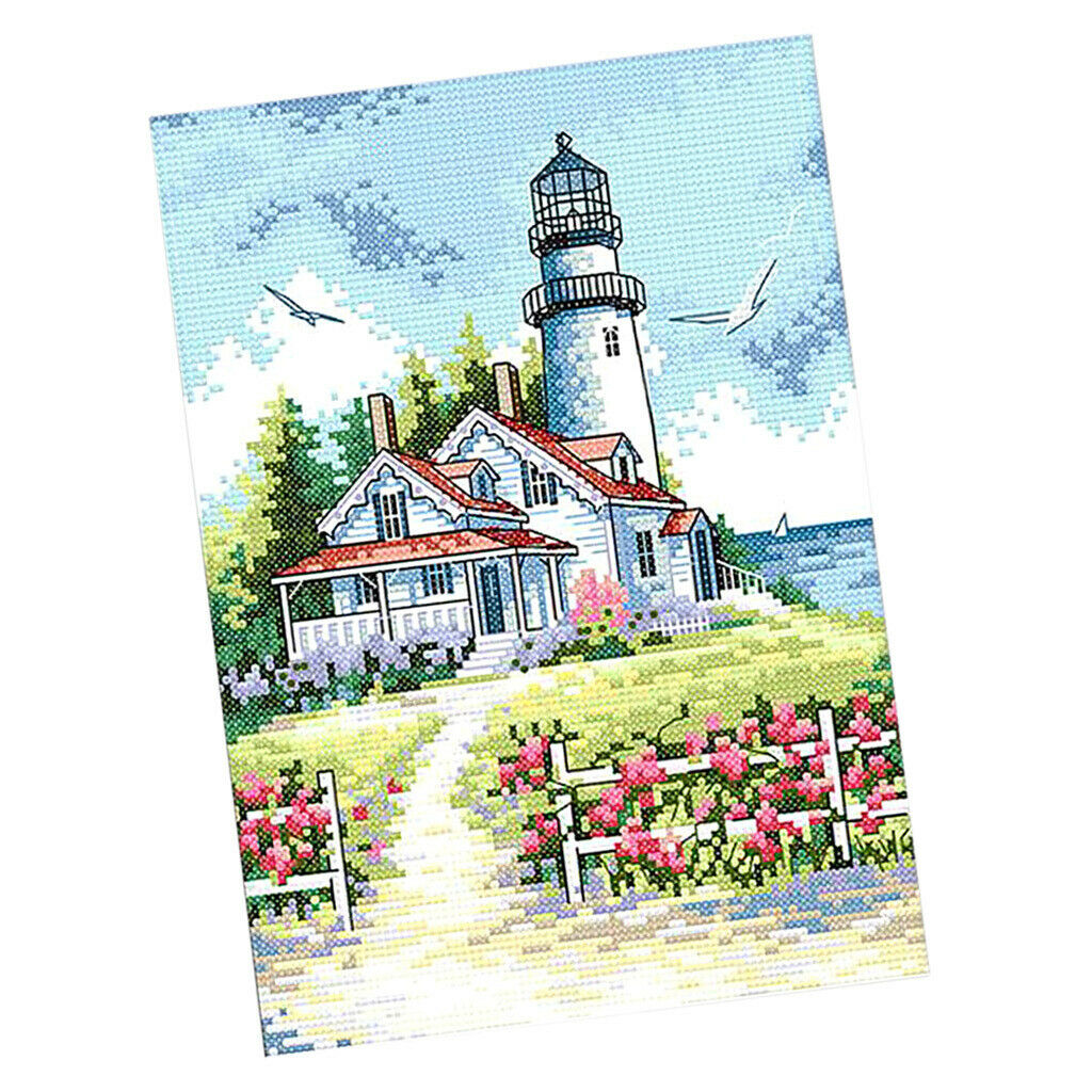 Sea Lighthouse Stamped Cross Stitch Starter Kit Accurate Pre-printed Craft 14CT