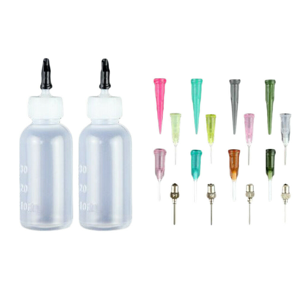 2pcs Ink Glue Squeeze Syringe Bottles 16x Paint Solvent Dispenser Needles Set