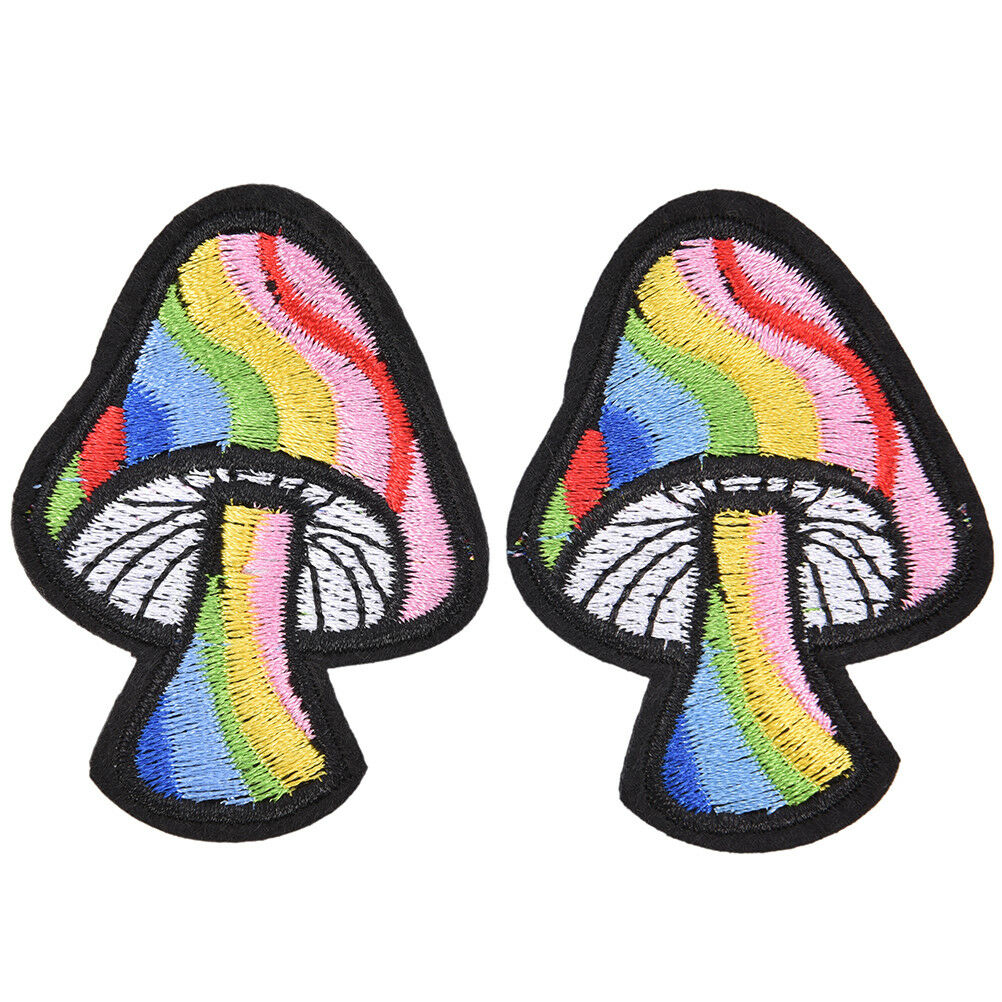 2Pcs Mushroom Retro 70's Hippie Love Peace Embroidered Applique Iron-on Pa.l8