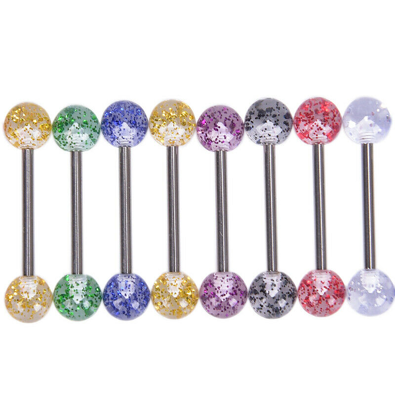8PCS/Set Colorful Glitters Tongue Rings Barbell Ball Body Piercing Jewelr.l8
