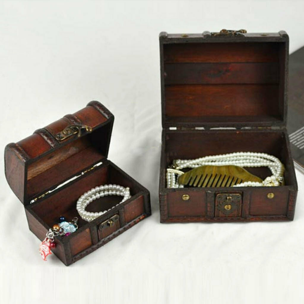2pcs/Set Retro Wooden Lock Treasure Chests Jewelry Storage Box Showcase