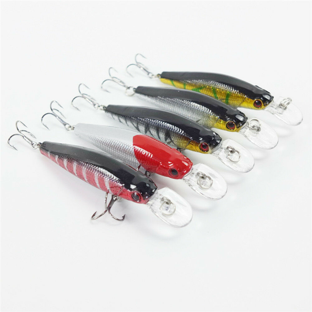 Lot 5pcs Fishing Lures Diving Crankbait Minnow Bait Crank Baits Hook Tackle 9cm