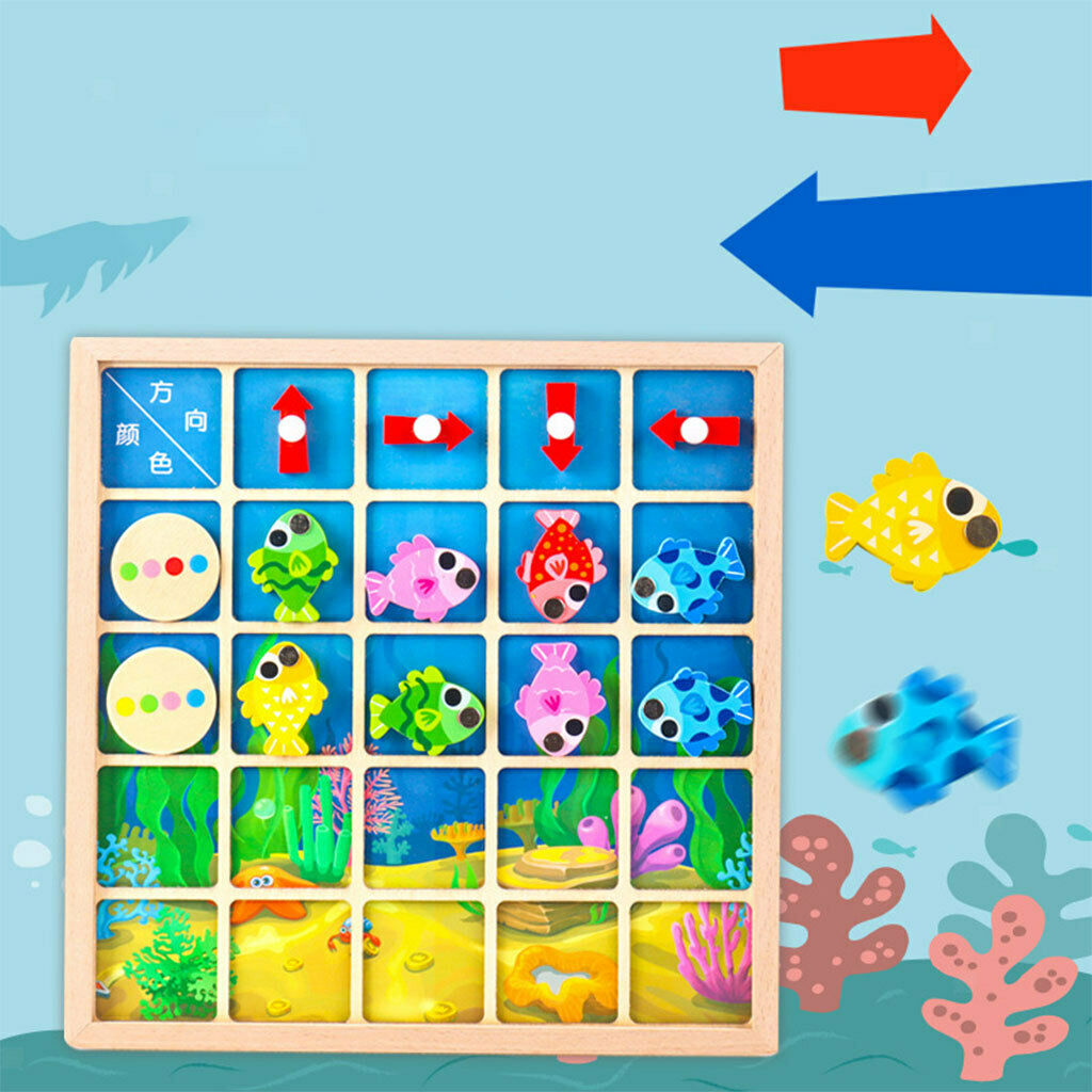 Wooden Puzzle Sensory Board Direction Cognitive Arrow Fishing Enlightenment