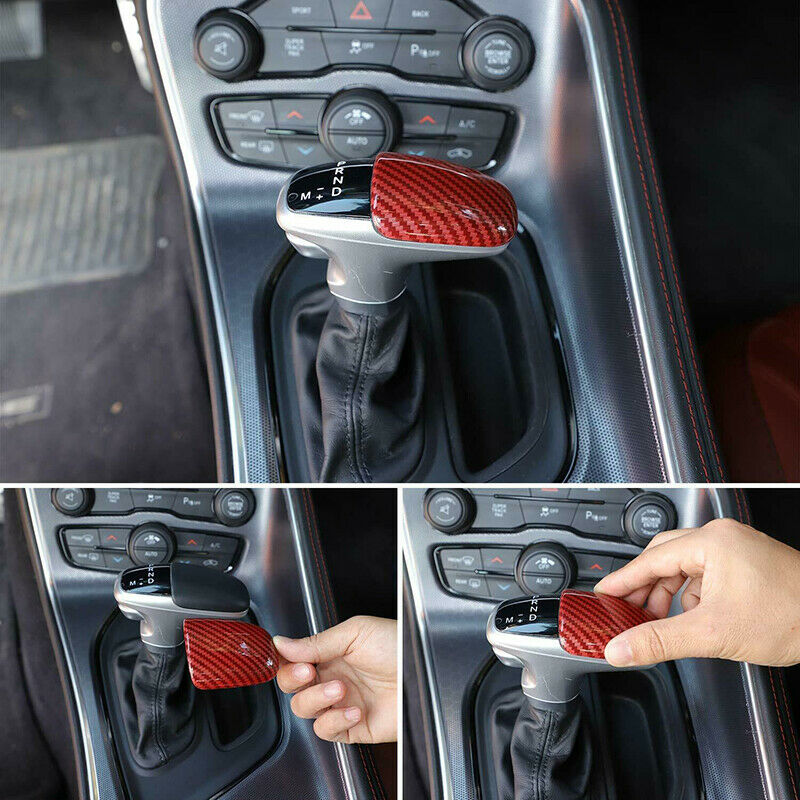 Red Carbon Fiber Gear Shift Knob Cover Trim For Dodge Challenger Charger 15-2020