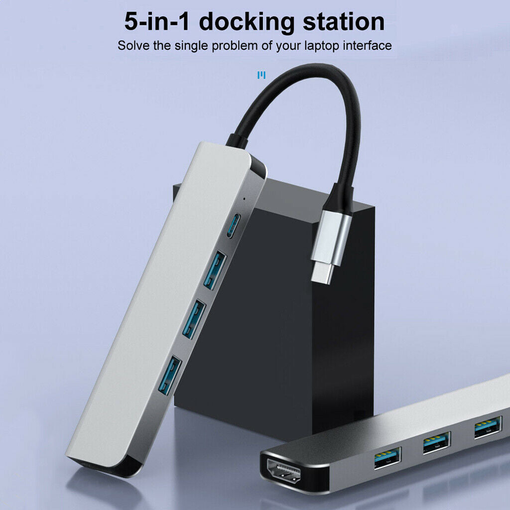 USB-C Hub Adapter 5-in-1 4K   3 USB 3.0 Ports 87W PD Charging For Laptop