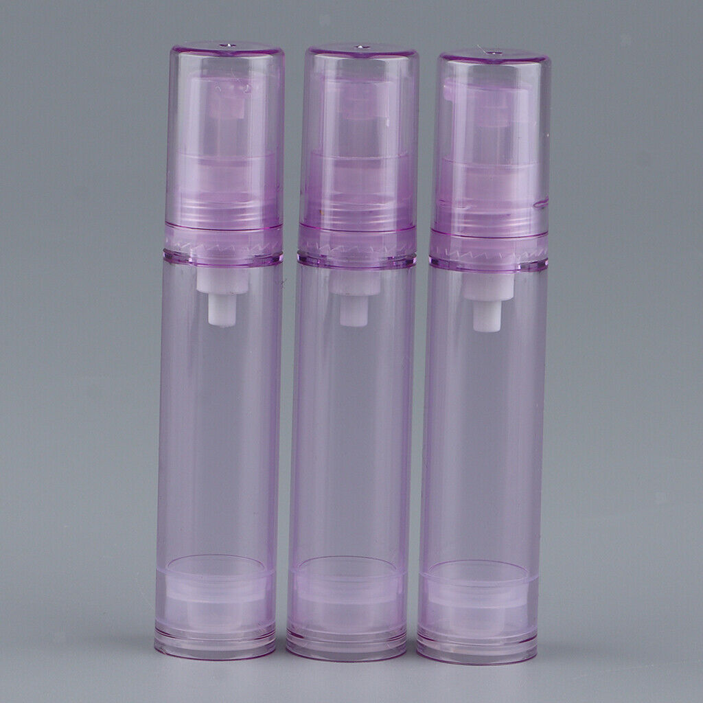 3x Empty Airless Vacuum Pump Bottles Travel Cosmetic Containers 10ml Purple
