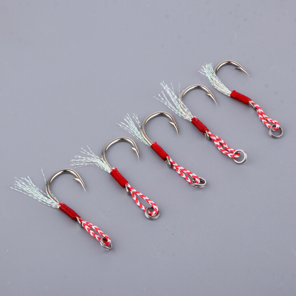 2X 5pcs Carbon Steel Assist Hooks Fishing Jig Hooks Live Baits Hooks 020