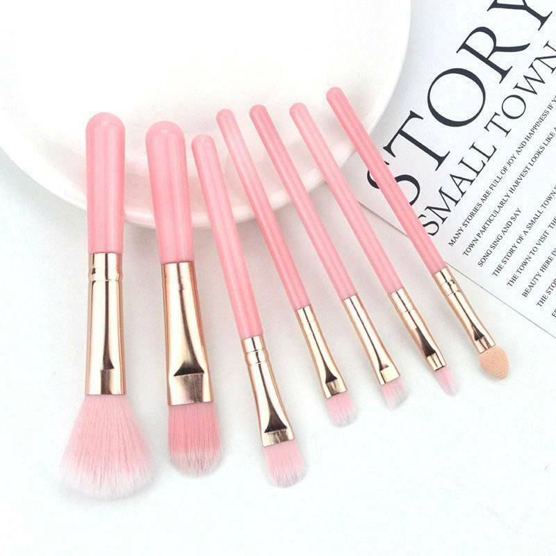 Lots 7PCS Pink Brushes Set Face Cosmetic Eye Shadow Blush Brush Make Up Tools