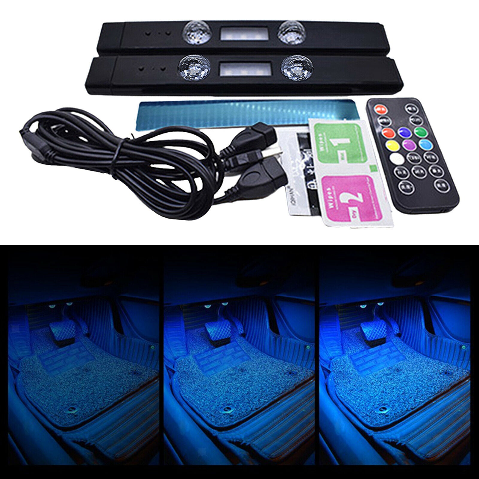 Car Interior Lights 2pcs Starry LED USB Multicolor Atmosphere Lights Set