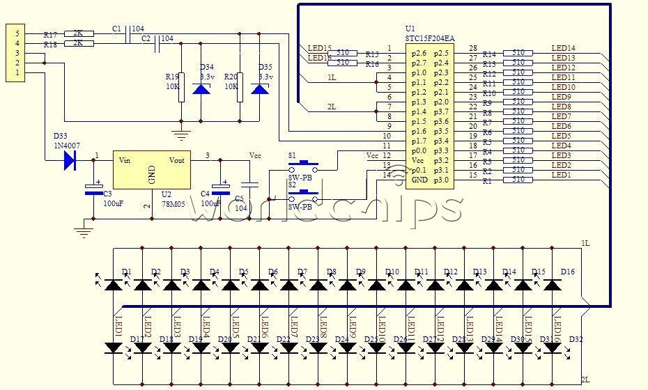 16 LED Dual Channel MCU Adjustable Display Pattern LED VU Meter Level Indicator