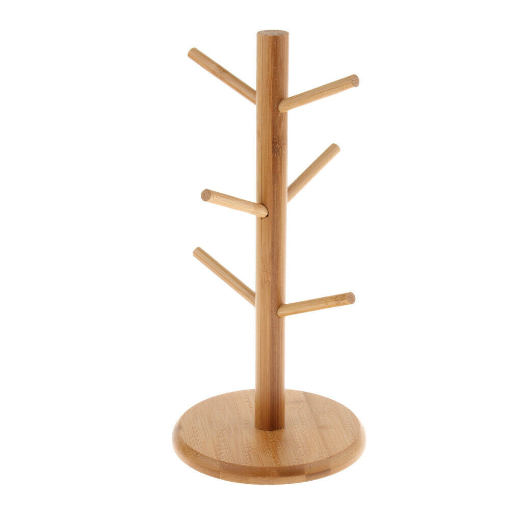 Bamboo Wood Mug Tree Shape Rack Holder Organizer for 6 Coffee Mugs Tea Cups