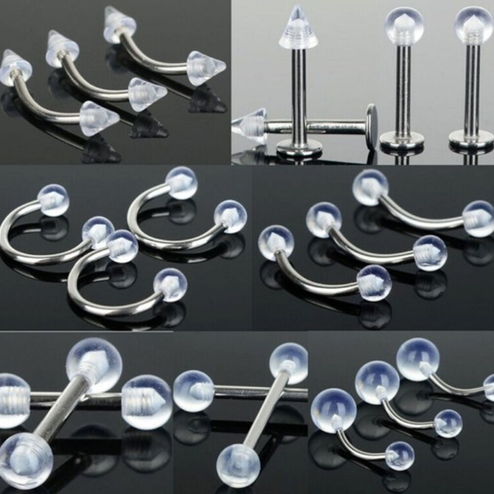 9x Clear Color Belly Navel Tragus Tongue Lip Rings Bars Body Piercing Jewe.l8