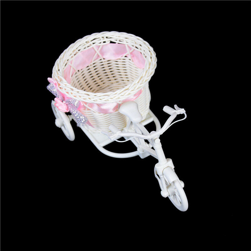 Romantic Tricycle Designed Rattan Flower Basket Vase Props Wedding Home Decor DD