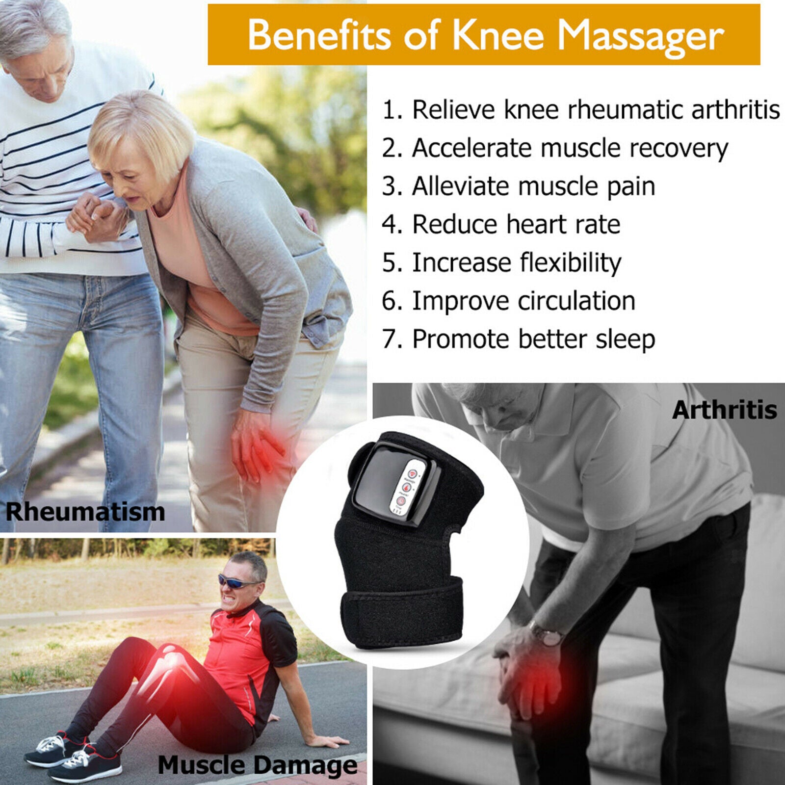 Electric Vibration Wireless Rechargeable Knee Massager Joint for UK Plug