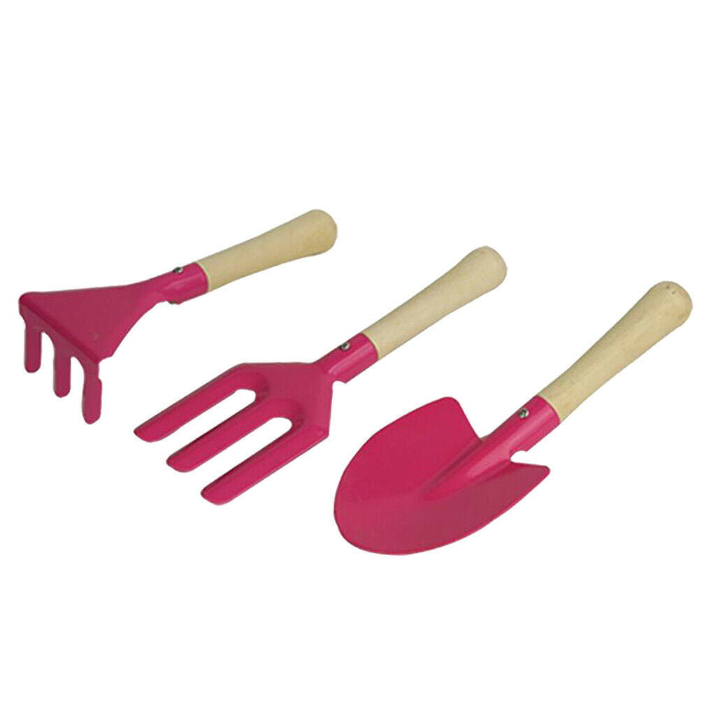 3pcs Mini Rake Shovel Fork Set for Kid's Easy to use Practical Safe Pink