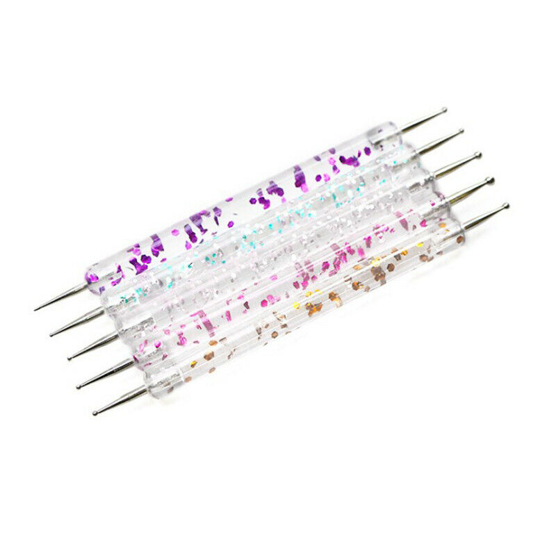 5Pcs 2 Way Nail Art Dotting Painting Pen Manicure Nail Glitter Tools Dotting  SJ