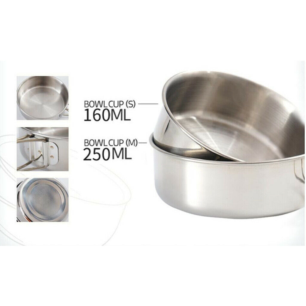 2 Pieces Stainless Steel Folding Camping Picnic Bowl Cookware Set