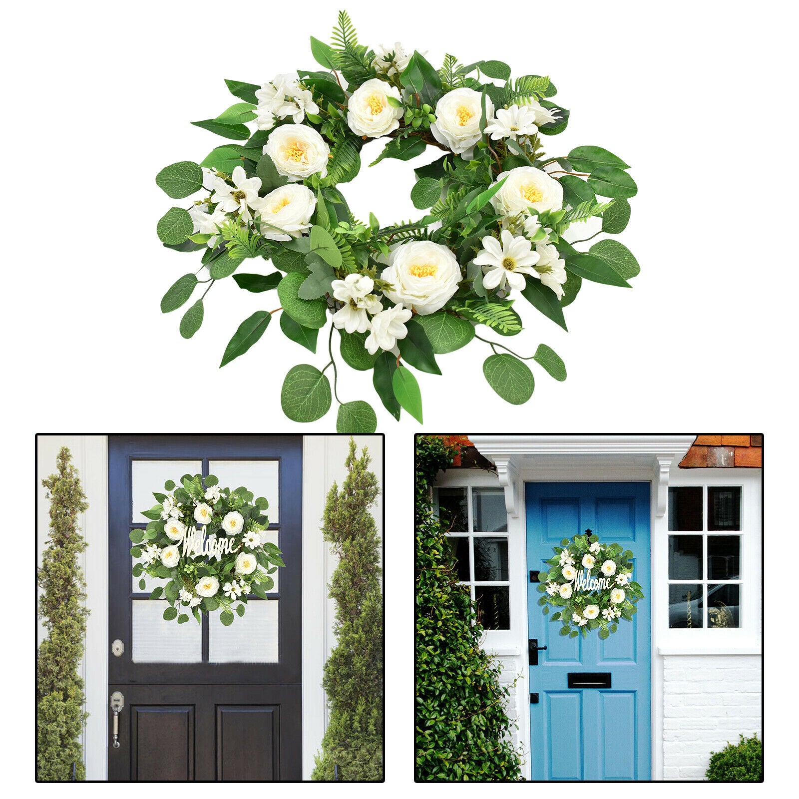 18'' Front Door Wreath Handmade Round Peony Rattan Garland Shopwindow Decor