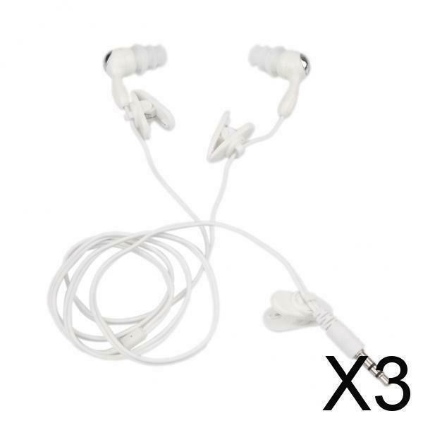 3X Waterproof Earbud In-Ear Headset Stereo Swimming for MP3 Radio iPod White