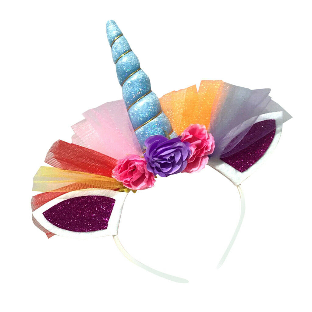 Magical Unicorn Horn Ear Headband Tiara Kids Girls Party Fancy Dress Blue
