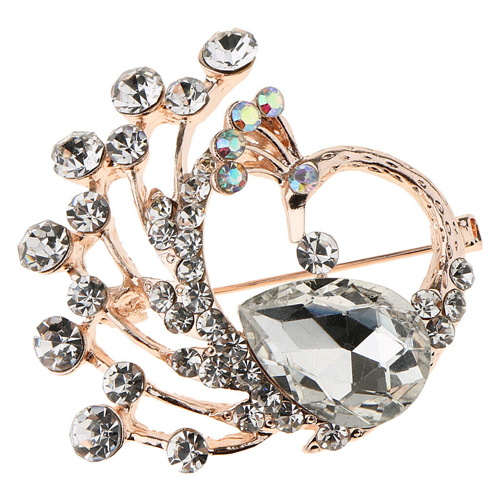 Women Crystal Peacock Brooch Wedding Bouquet Pin Jewelry Party White
