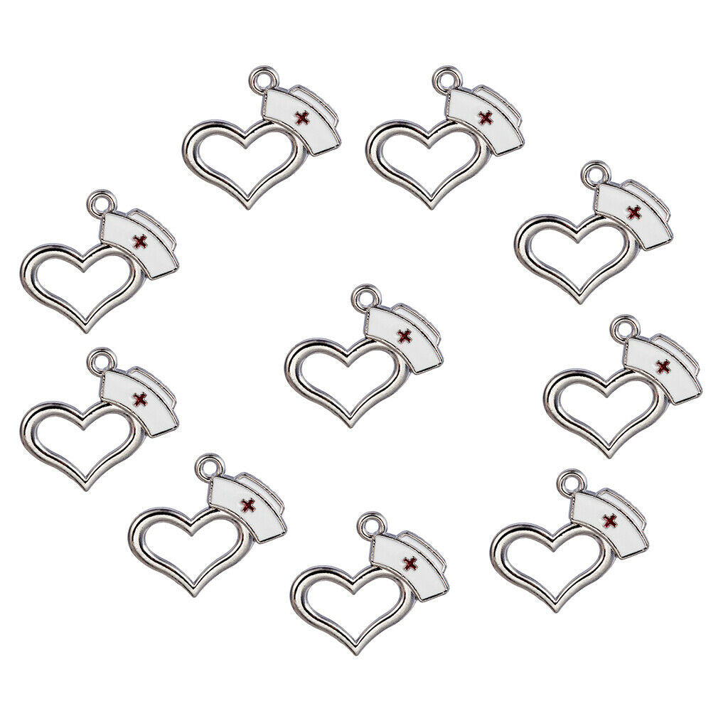 10Pcs Enamel Nurse   Charms Pendants Heart for DIY Necklace Jewelry Making