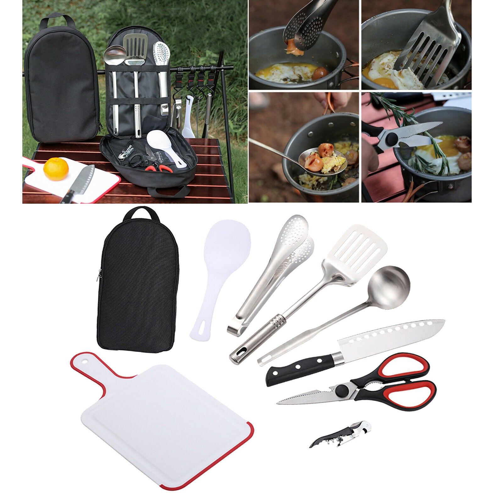 Outdoor Kitchen Utensil Set Camping Picnic Cookware Kit with Organizer Case