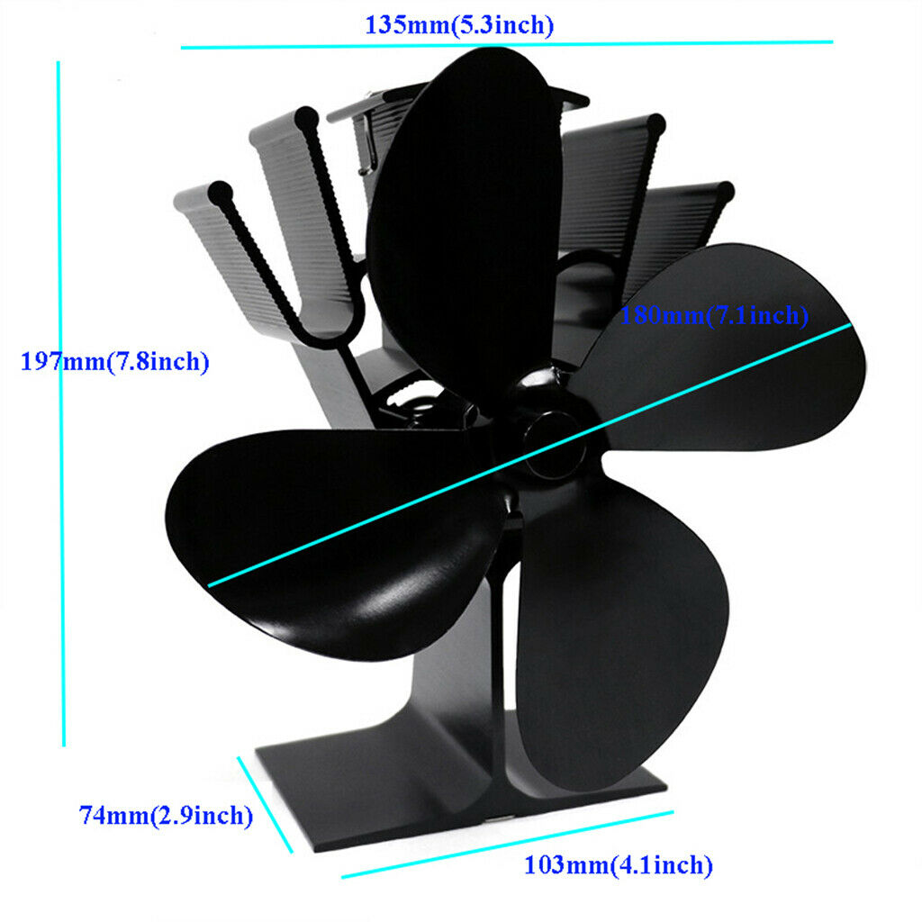 Heat Powered Stove Fan for Wood/Log Burner/Fireplace Black