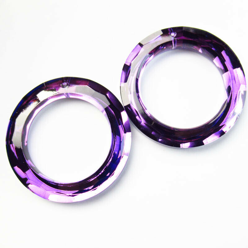 2Pcs 50x8mm Faceted Purple Titanium Crystal Donut Pendant Bead A-235SJ