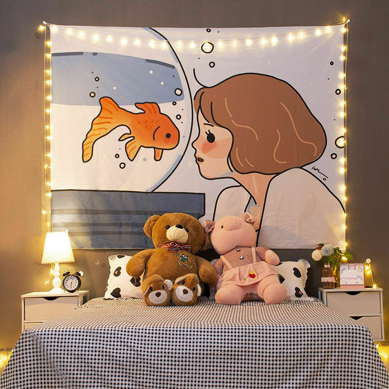 Nordic Cute Girl Wall Hanging Tapestry Carpet Beach Towel Bedroom DecorationB6H7