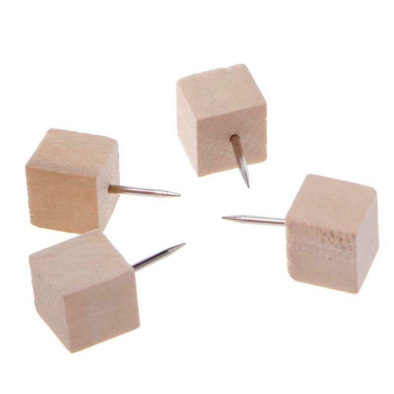 30 Pcs Wooden Thumbtack Quadrate Creative Decorative Drawing Push Pins Wood Head
