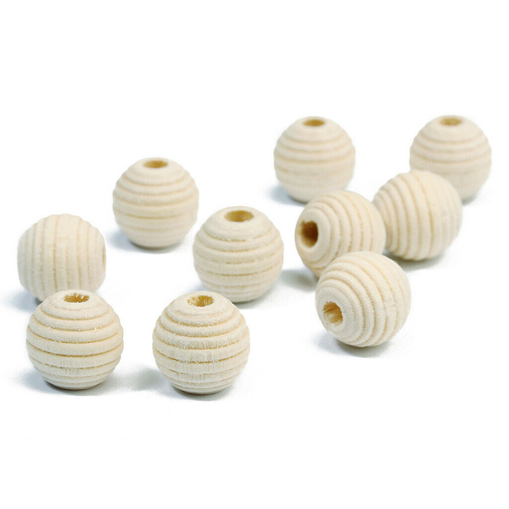 50pcs Striped Engraved Unfinished Wood Round Wooden Beads for Crafts 12mm