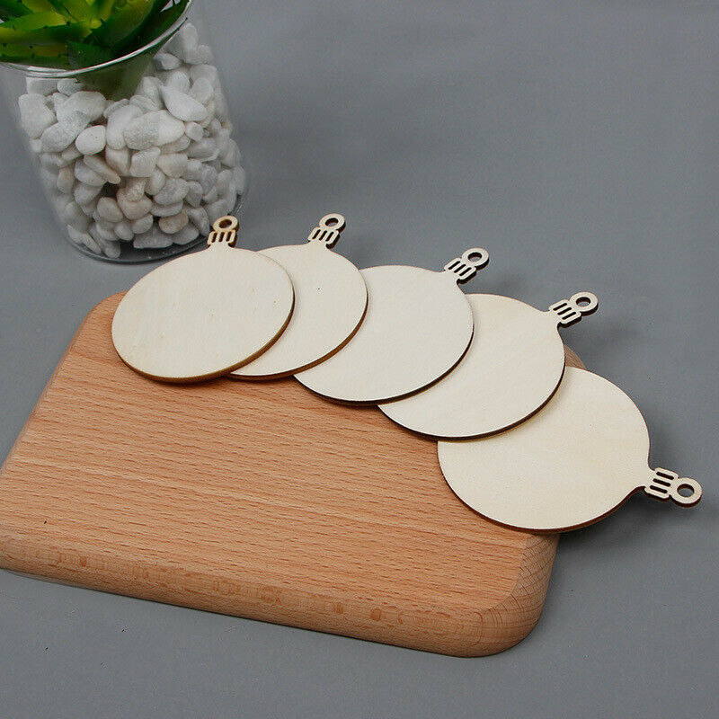 10pcsDIY Craft Wooden Round Bauble Unfinished Christmas Hanging Ornaments Blank