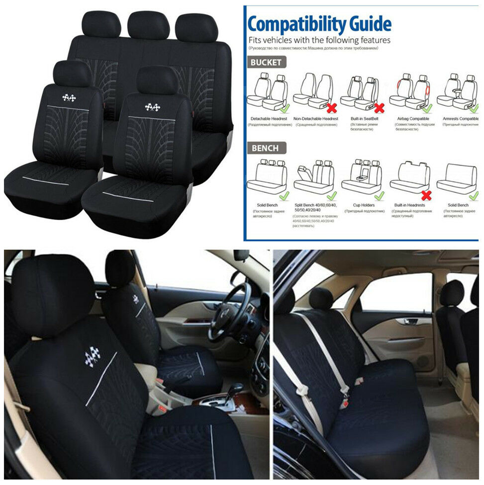 9pcs Black Sports Car Seat Cover Cushions Separate Headrest Covers Wearproof