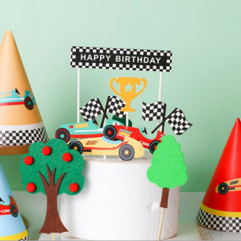 Racing Car Theme Happy Birthday Cake Topper Kids Shower Birthday Party De.l8