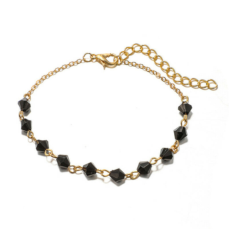 4Pcs Bohemian Black Gem Stone Beads Bracelets Women Rhinestone Bangles Je.l8