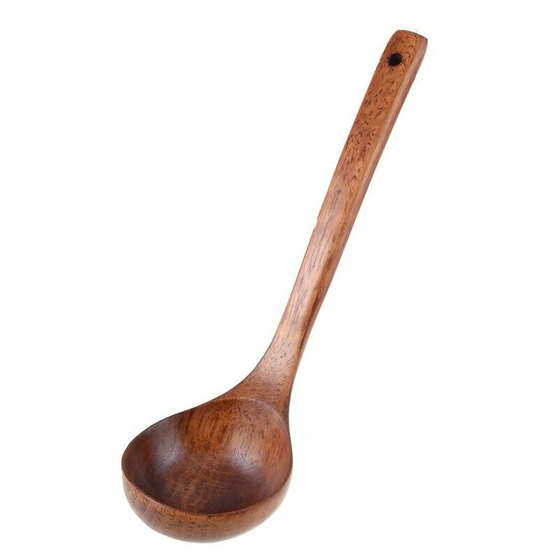 Kitchen Cooking Straight Handle Wooden Wood Soup Scoop Spoon Ladle Brown 11" LE9