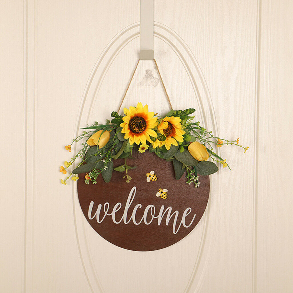 Wooden Hanging Round Plaque Flower Wreath Gift Living Room Home Decoration