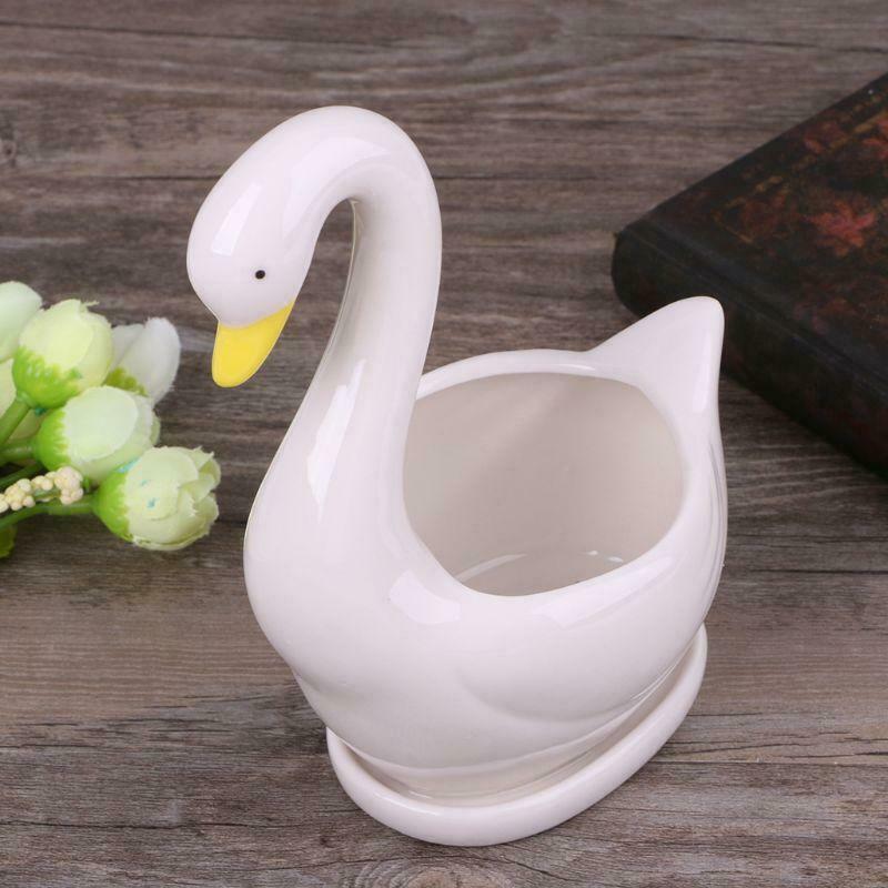 White Swan Ceramic Flower Pot Succulent Plant Flowerpot Planter Desktop  Decor