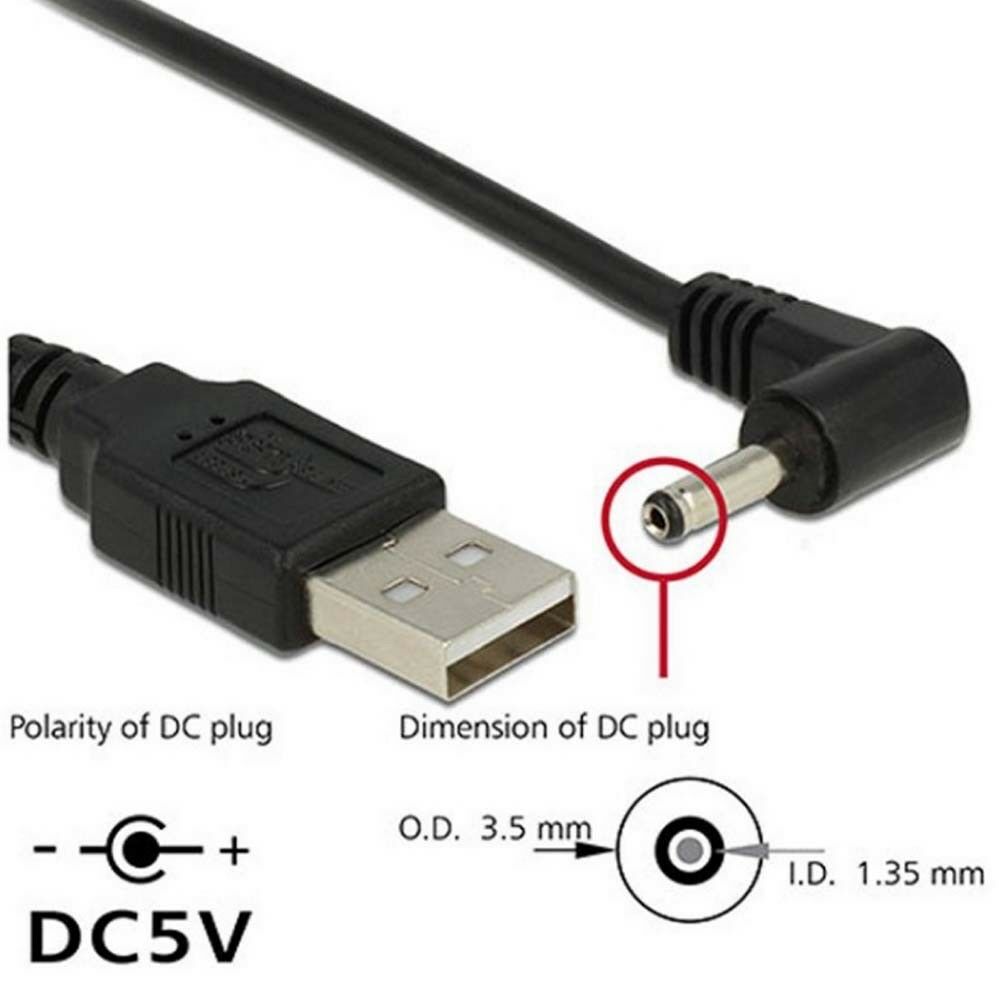 90 Angle PC USB Male to 5V DC 3.5mm x 1.35mm Barrel Connector Power Cable-tt