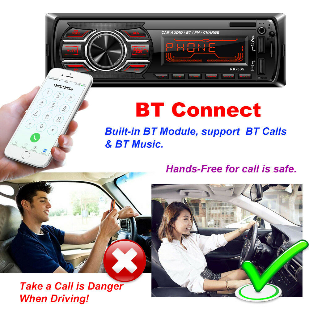 Bluetooth Car Stereo Audio Radio MP3 Player Single 1 Din  FM/SD/TF USB AUX