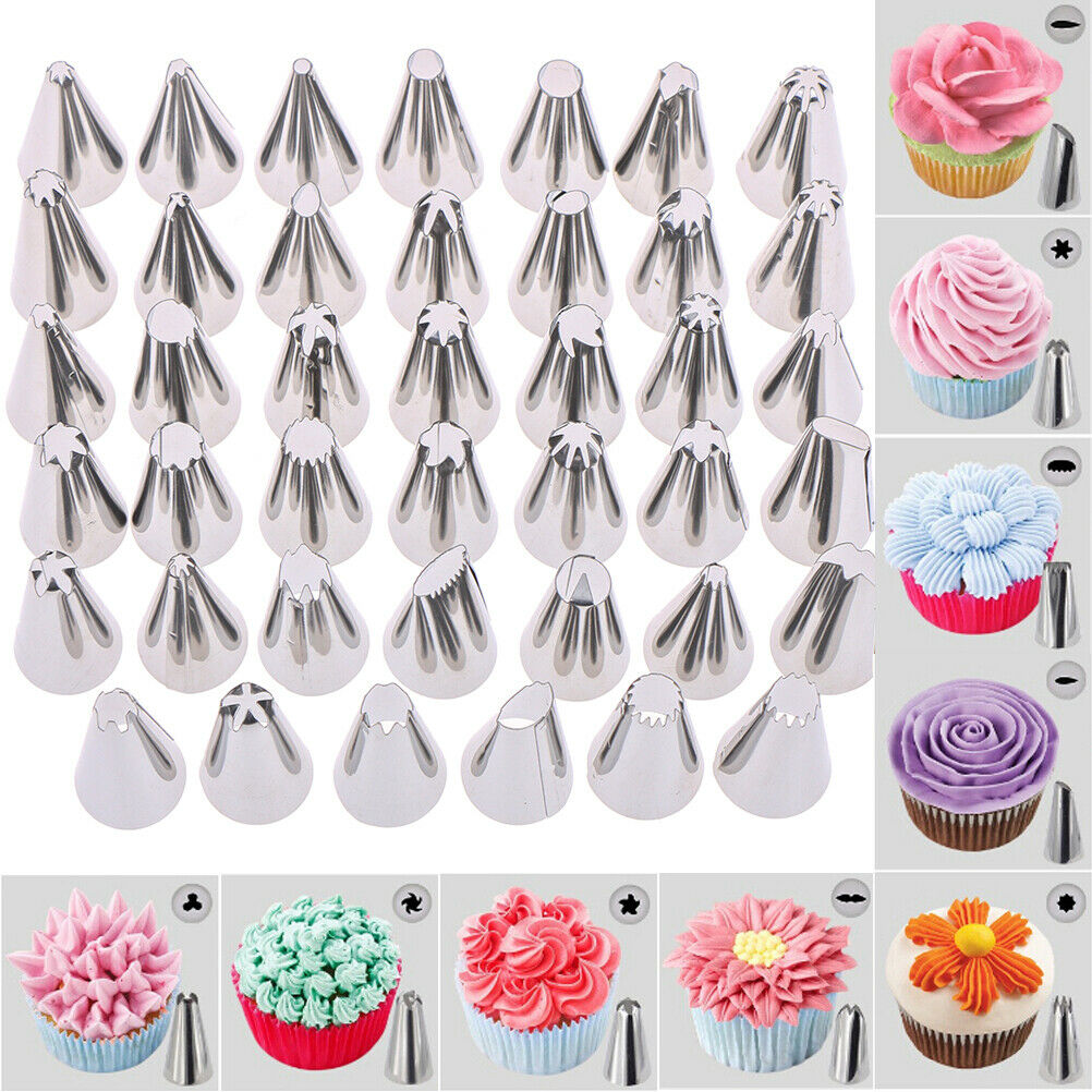 42Pcs Durable Large Icing Piping Nozzles Pastry Stainless Steel Tips _DD