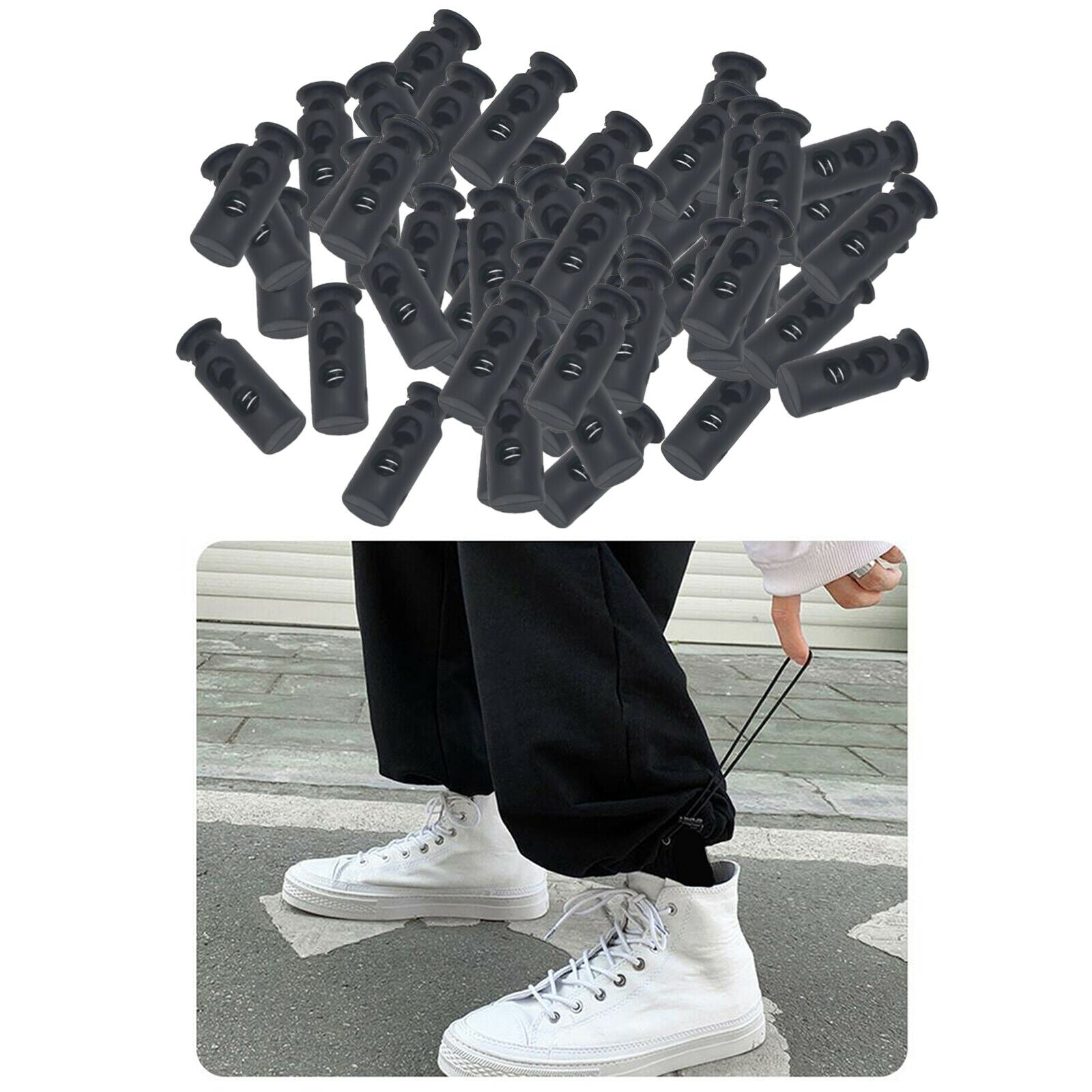 100x Plastic Cord Lock End Toggle Spring Drawstring Stopper Sliding Clip 2