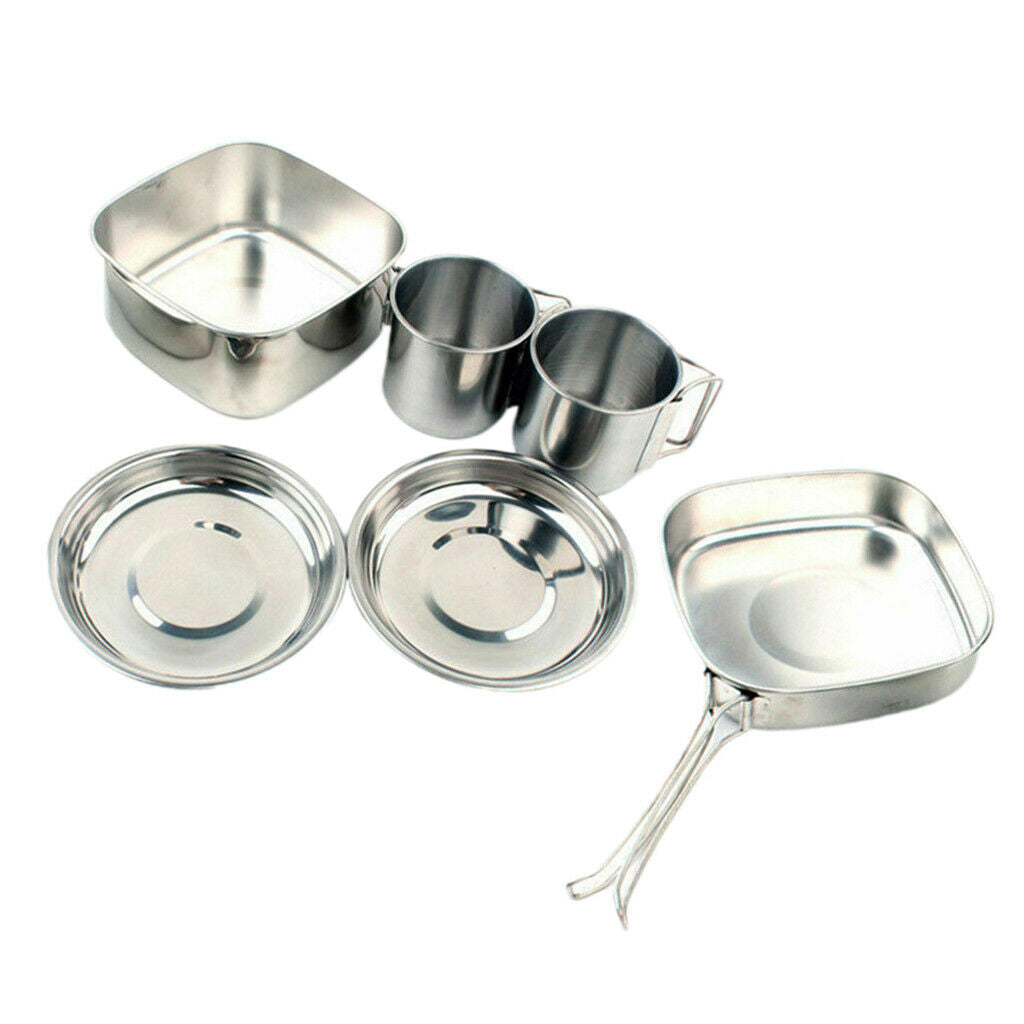 6pcs Camping Cookware Picnic Cooking Wok Stock Pot Cups Plate Tableware Sets