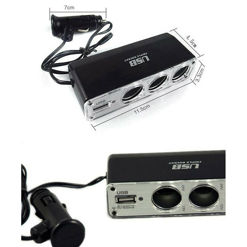 3 Way Multi Socket Car Cigarette Lighter Splitter USB Plug Charger DC 12V/2_ XC