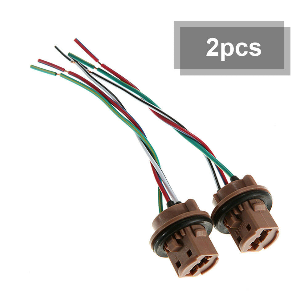 2Pcs 7443 Bulb Socket Brake Turn Signal Light Harness Wires LED Pig Tail Plug