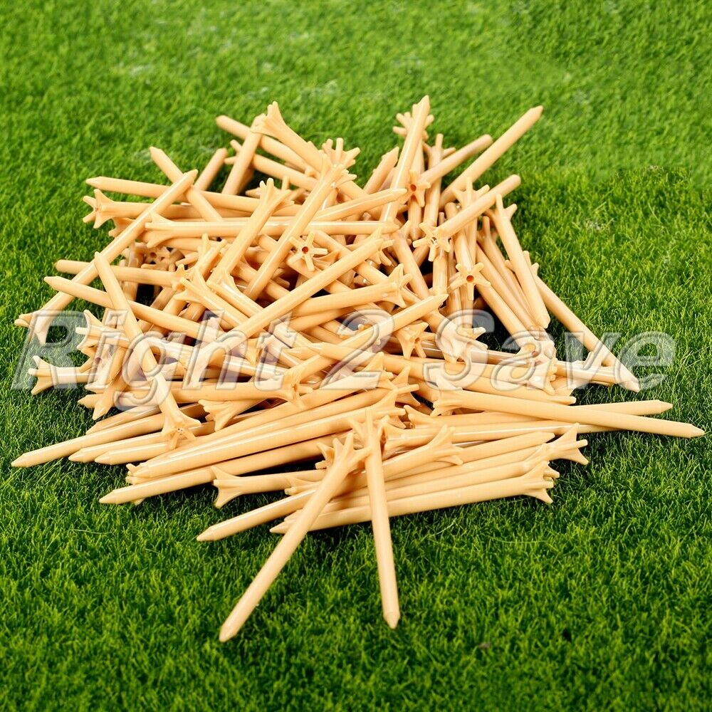 100Pcs Pack 83mm Plastic Frictionless Professional Golf Tee Wheat Color 5 Prong